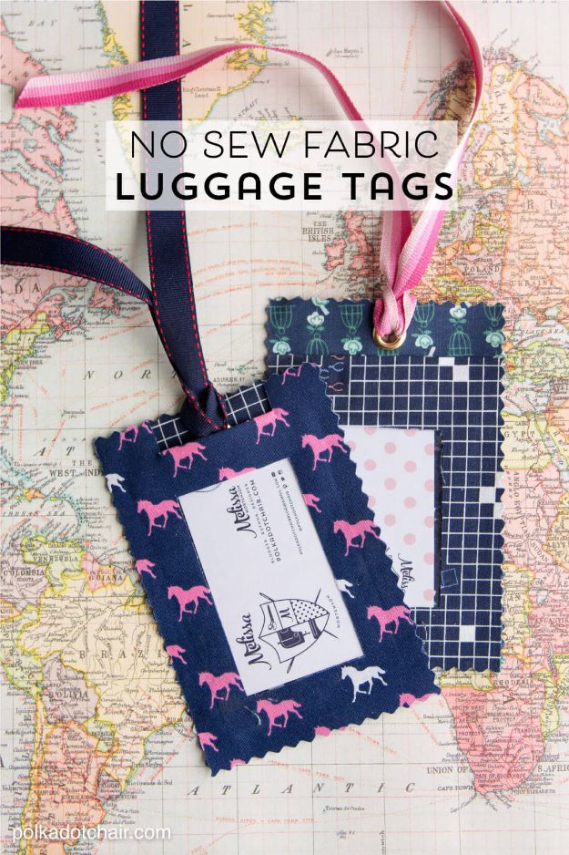 No Sew Gift Ideas - Quick Last Minute Holiday Gifts for Her - No Sew Fabric Luggage Tags