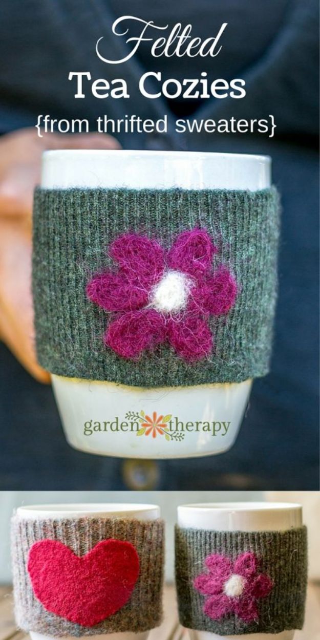 No Sew Gift Ideas - Quick Last Minute Holiday Gifts for Her - No-Sew Felted Mug Cozies