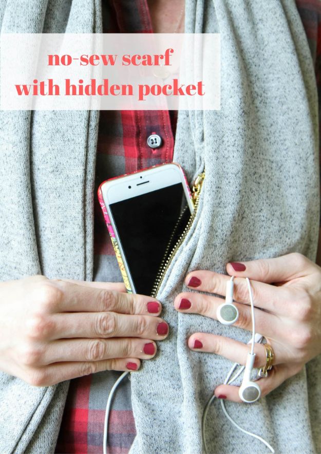 No Sew Gift Ideas - Quick Last Minute Holiday Gifts for Her - No-Sew Scarf With Hidden Pocket