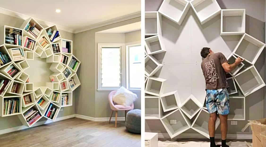 Parents Repurpose Shelves To Build This Bookcase Wall