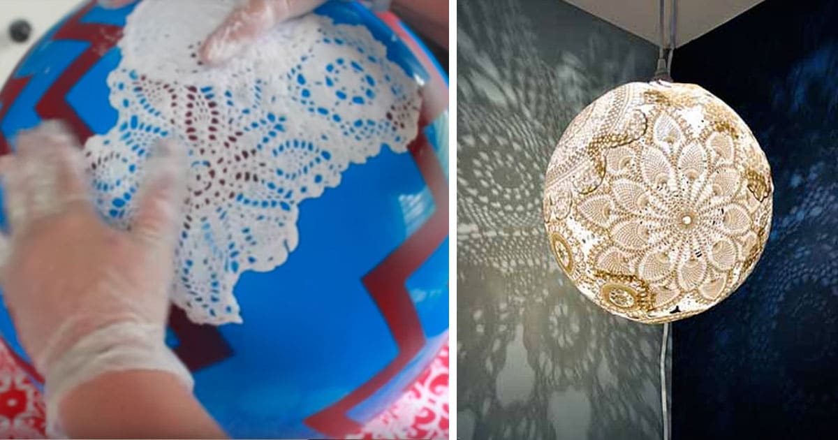 Glue and A Plastic Ball Are The Keys to Making This Creative Doily Pendant Light | DIY Joy Projects and Crafts Ideas