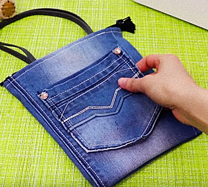 Upcycled Blue Jeans Denim Bootie Bag Purse —