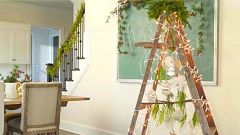 DIY Rustic Farmhouse Christmas Tree Using An Old Ladder