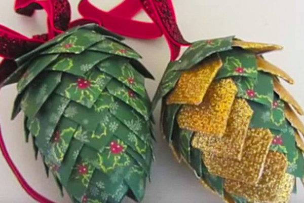 Learn to make a DIY Pinecone Ornament out of paper and a styrofoam egg