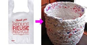 Weave This Trash Can From Plastic Grocery Bags