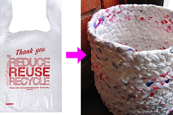 Learn To make a trash can out of plastic bags - Recycled Craft Projects DIY