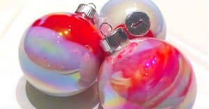 DIY Candy Cane Swirl Paint Pour Ornaments
