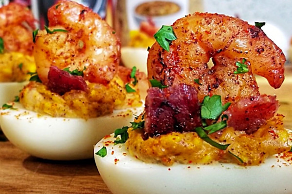 Learn to make Creole Shrimp Deviled Eggs with Bacon