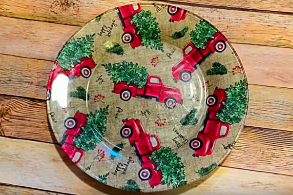 Make a DIY Decoupage Christmas Plate using Dollar Tree Materials