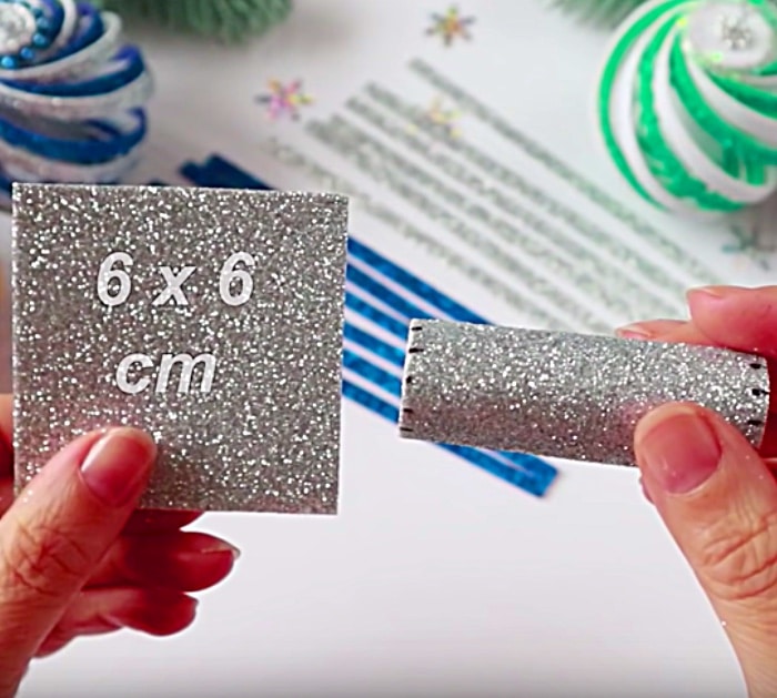 Learn to make these cheap easy DIY Foam Swirl Christmas ornaments with glitter foam paper and a hot glue gun