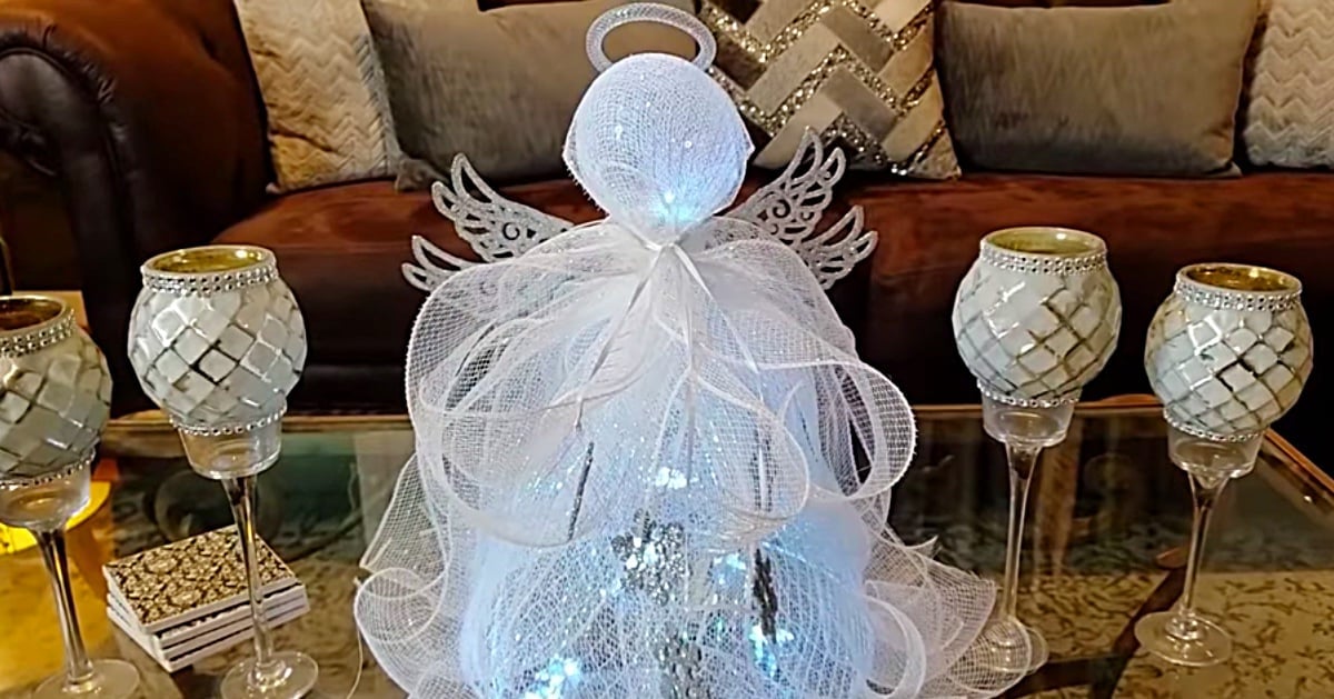 DIY Ribbon Mesh Angel Using A Trash Basket | DIY Joy Projects and Crafts Ideas