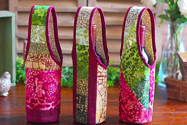 Learn to sew quilt as you go Wine Totes For the holidays