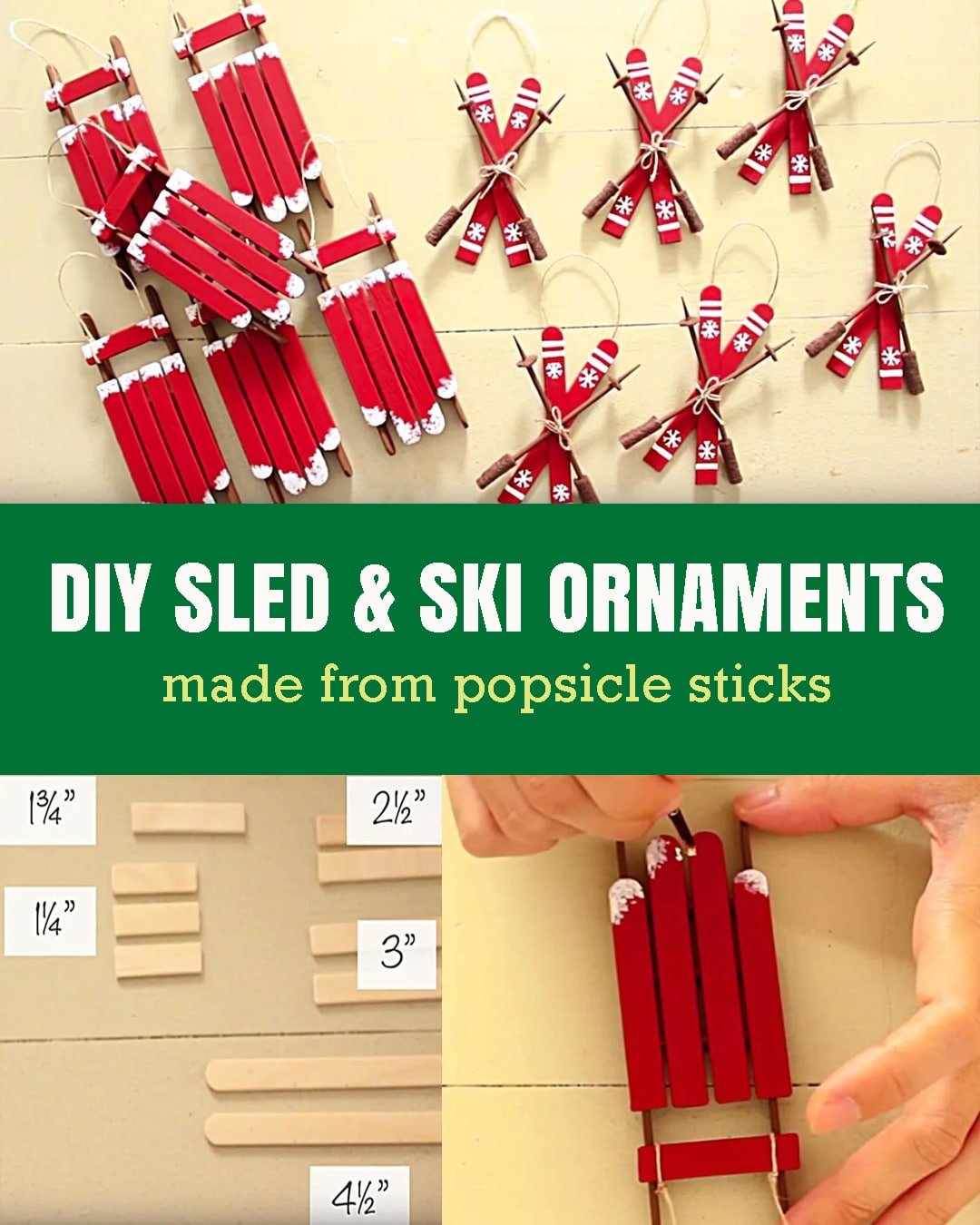 DIY Christmas Tree Ornaments | Sled and Ski Ornaments Made from Popsilce Sticks | Crafts for the Whole Family to Make During the Holidays