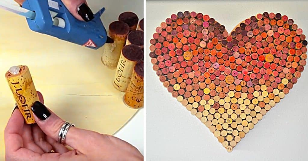 Make a cheap easy DIY Wine Cork Ombre Heart for Valentine's Day