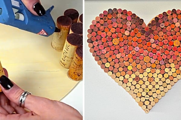 Make a cheap easy DIY Wine Cork Ombre Heart for Valentine's Day