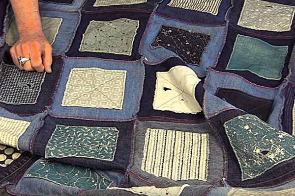 Learn to make an Upcycled Recycled Denim Quilt from old jeans and a cotton flannel sheet