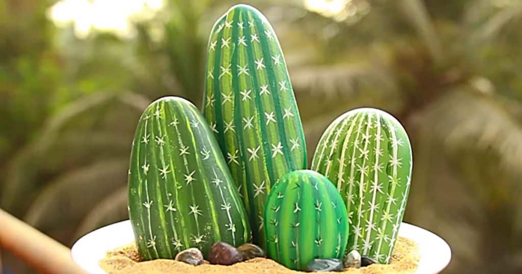 Learn to make a DIY cheap easy pebble cactus with craft paint
