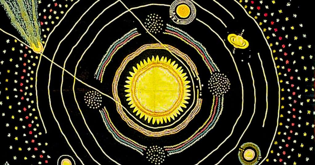 Teacher in 1876 Makes A quilt to tack kids the Solar System
