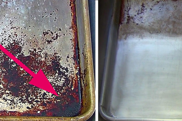 Clean a sheet pan cookie sheet with Easy Off Oven Cleaner