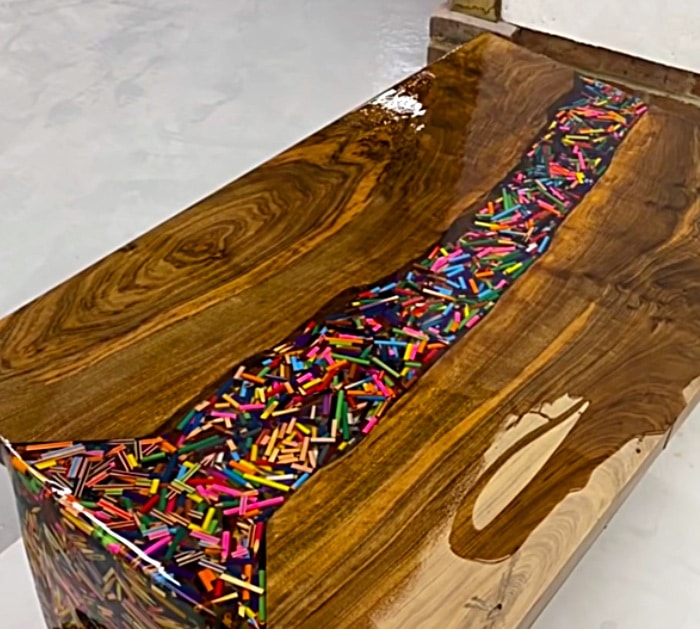 colored pencil river table