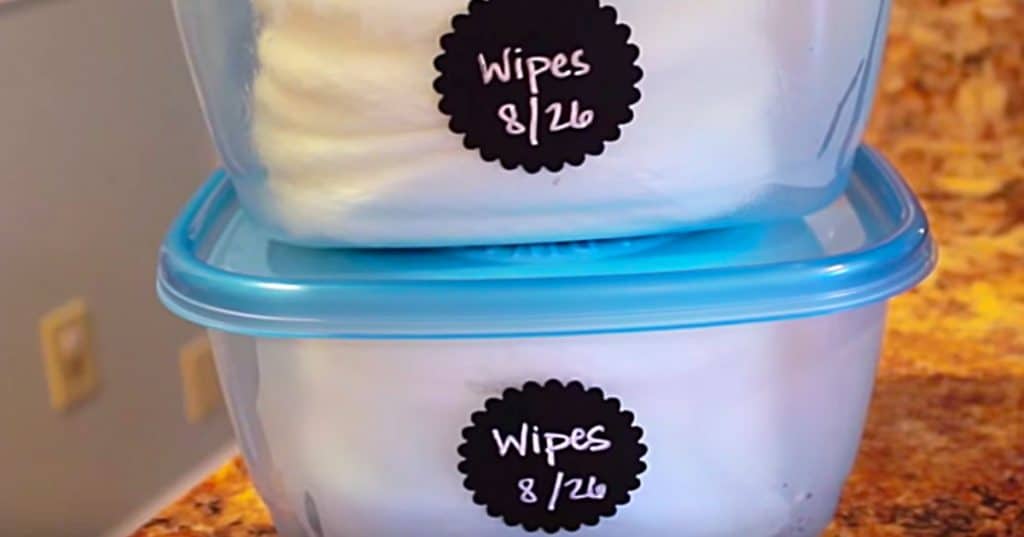 Make Baby Wipes from a cut roll of paper towels and distilled water with baby shampoo and oil