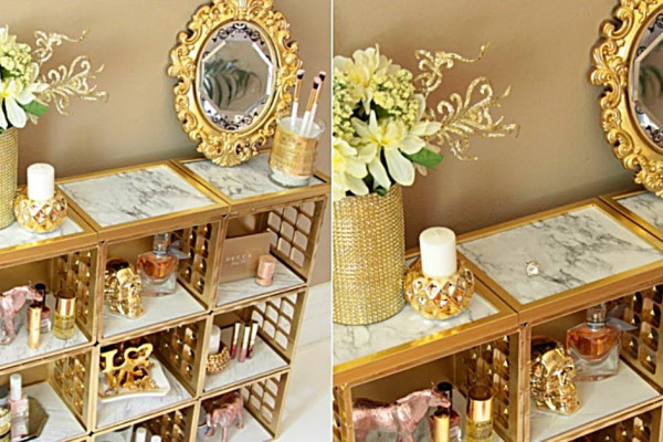 Make a DIY Marble and Gold Organizer with Dollar Tree materials