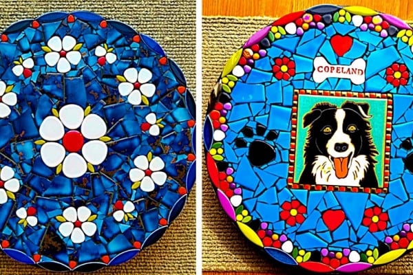Make a mosaic stepping stone from an old plate