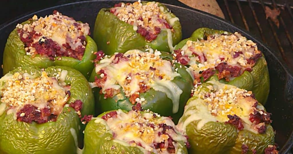 Make stuffed peppers on the BBQ Grill with smoked sausage
