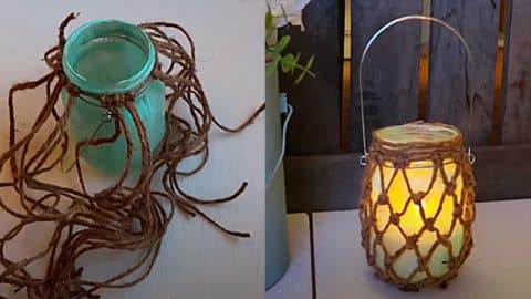 DIY Coastal Farmhouse Fishnet Mason Jar Candle Holder | DIY Joy Projects and Crafts Ideas