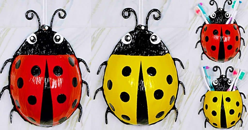 Paper mache ladybug toothbrush holder