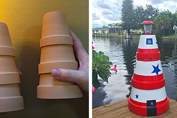 Make a solar lighthouse with Dollar Tree materials