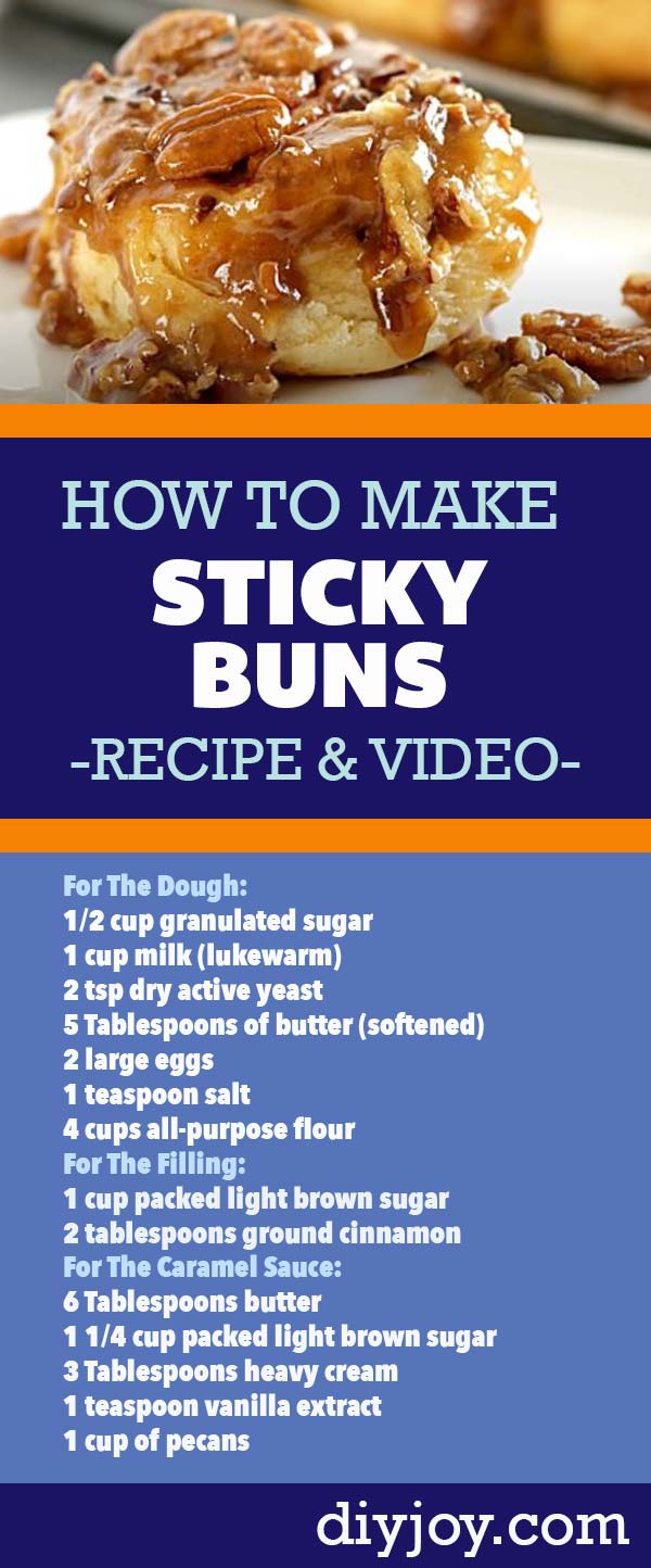 How to Make Sticky Buns With Pecans - Recipe for Breakfast Pastry Cinnamon Rolls Homemade - Best Breakfast Recipes Pin on Pinterest