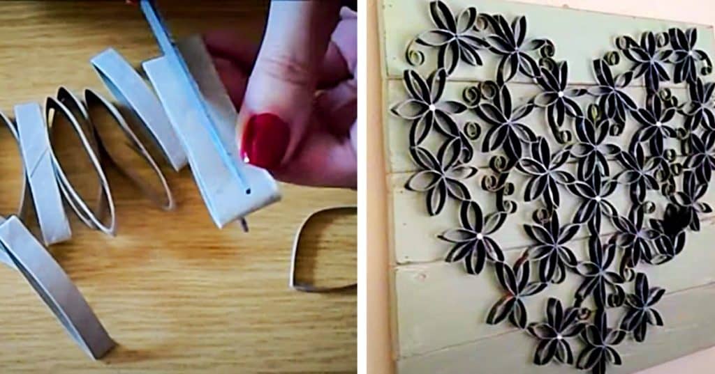 Make wall art using empty toilet rolls