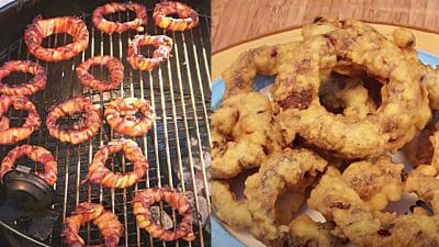 How to make grilled bacon onion rings deep fried in beer batter