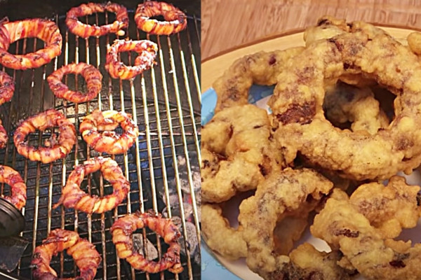 How to make grilled bacon onion rings deep fried in beer batter