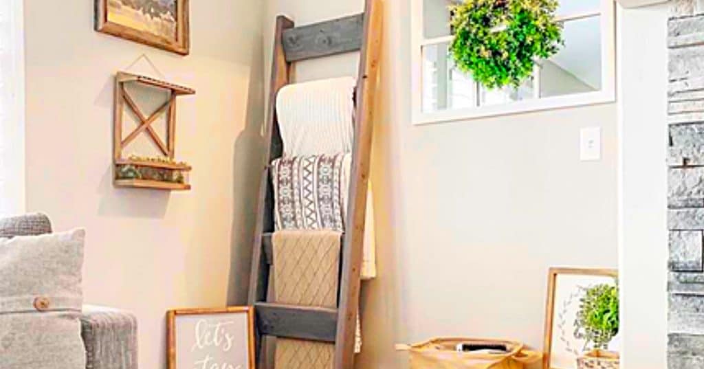 How to make a DIY Farmhouse Blanket ladder for 9 dollars