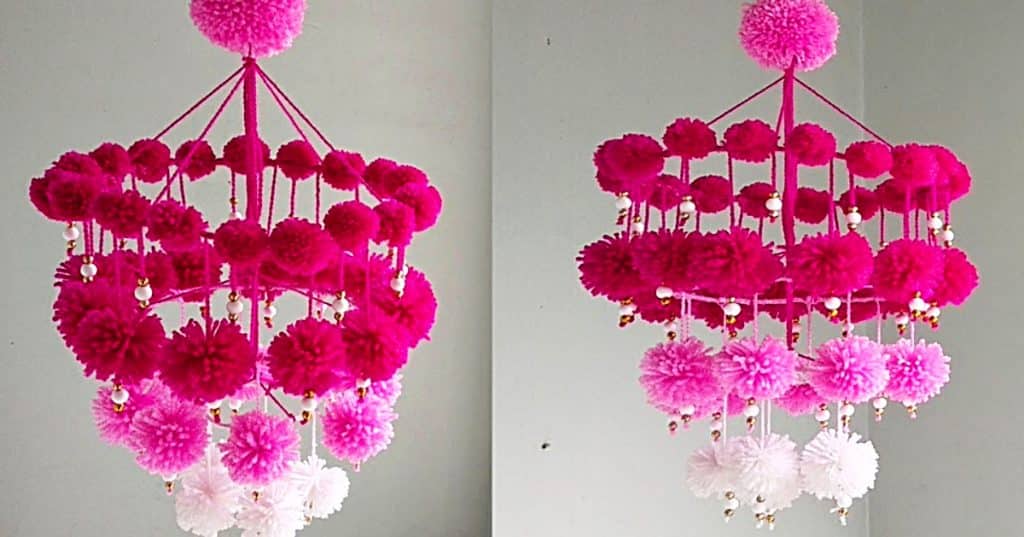 How to make a chandelier out of woolen yarn pom poms