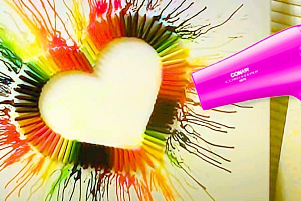 How to make crayon heart wall art with a blank canvas and a hairdryer