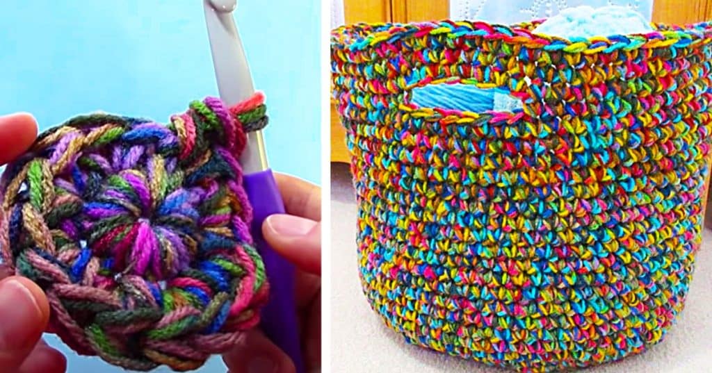 How To Make A Variegated Multi Colored Yarn Basket With A Crochet Hook