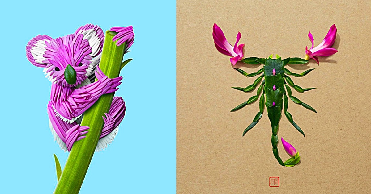 Artist Crafts Colorful Bugs & Animals From Fresh Flowers | DIY Joy Projects and Crafts Ideas