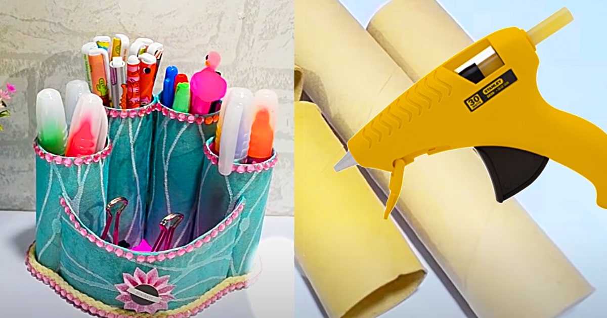 Crayon organizer made of paper rolls and cardboard. Paper DIY