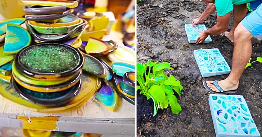 How To Make Mosaic Concrete Pavers With Broken Pottery