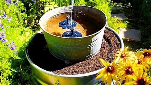 DIY Stock Tank Planter With A Solar Fountain | DIY Joy Projects and Crafts Ideas