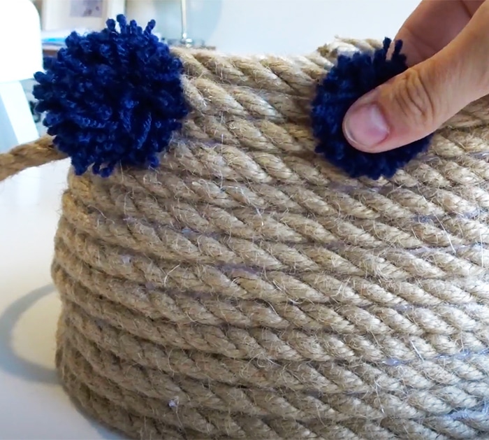Add Pom Poms To Rope Basket - DIY Basket Projects