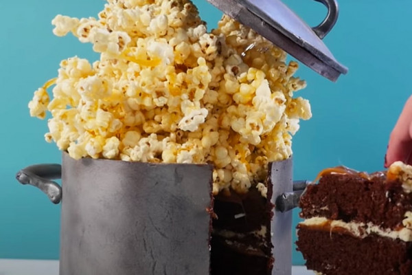 Gravity Defying Caramel Popcorn Cake | Cake Recipes