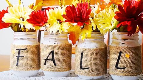 How To Make A Mason Jar And Burlap Fall Centerpiece | DIY Joy Projects and Crafts Ideas