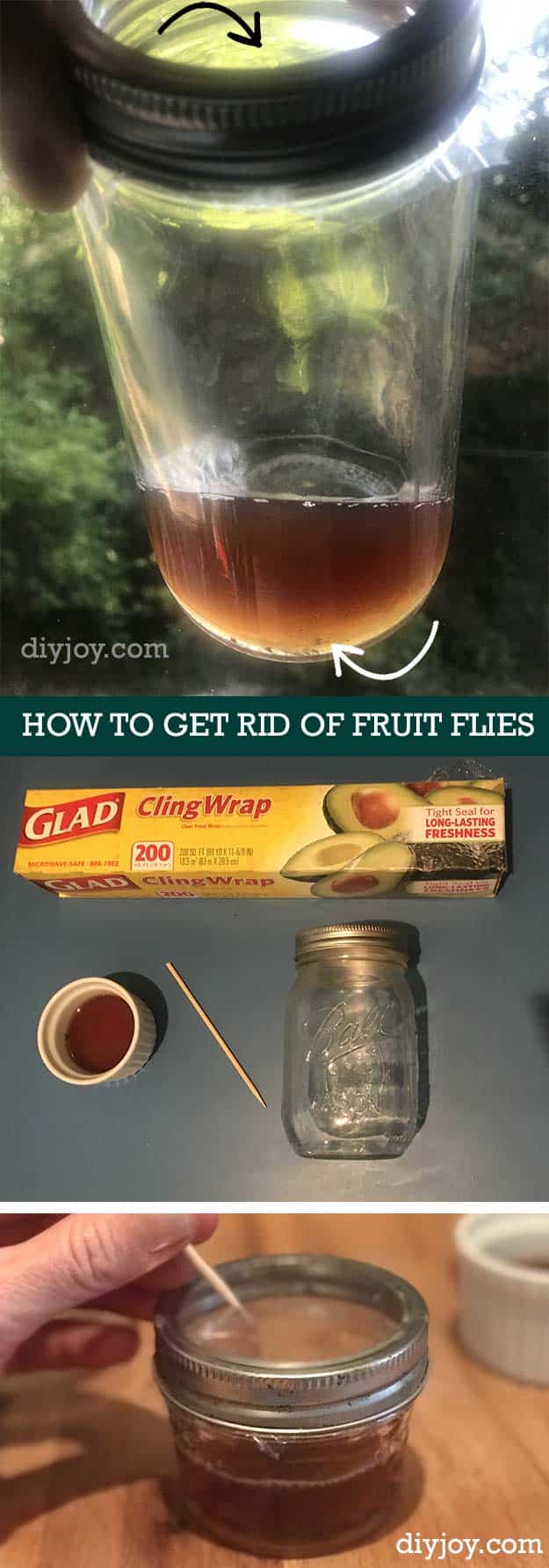 How to Get Rid of Fruit Flies In Kitchen - Homemade Fruit Fly Trap tp Make With Mason Jar and Vinegar - Natural Ways to Get Rid of Bugs in Kitchen and Around Sink - DIY Fruit Fly Trap - Cool Mason Jar Hacks Pin on Pinterest