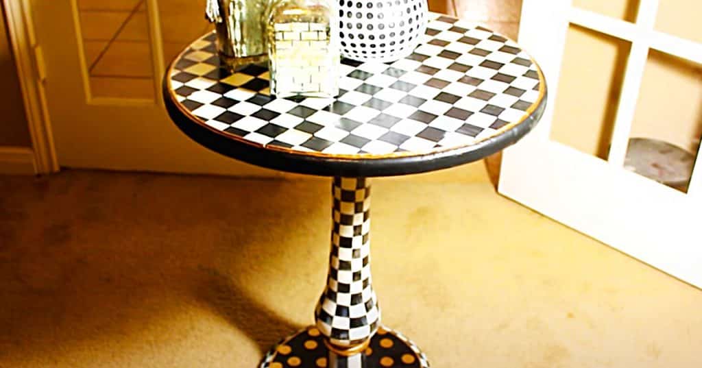 How To Make A McKenzie Childs Inspired Table - DIY Furniture Painting - Harlequin Pattern Table