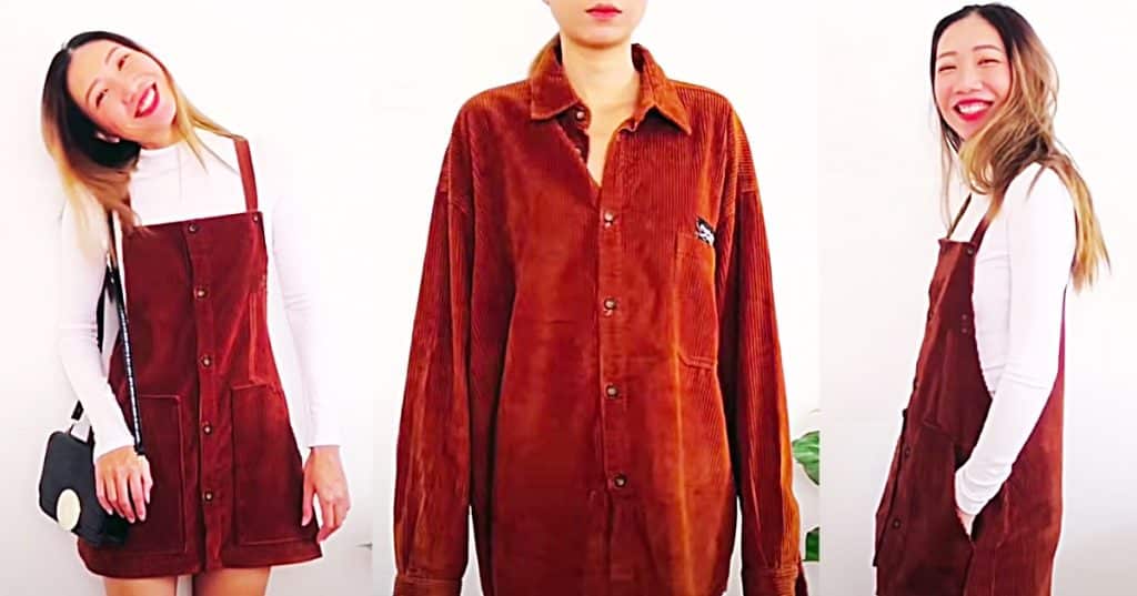 How To Make An Overall Dress From A Men's Shirt - Easy Sewing Pattern - New Clothes From The Thrift Store