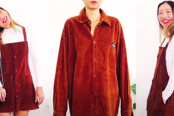How To Make An Overall Dress From A Men's Shirt - Easy Sewing Pattern - New Clothes From The Thrift Store